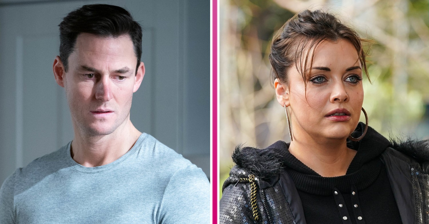 Zack and Whitney looking concerned in EastEnders