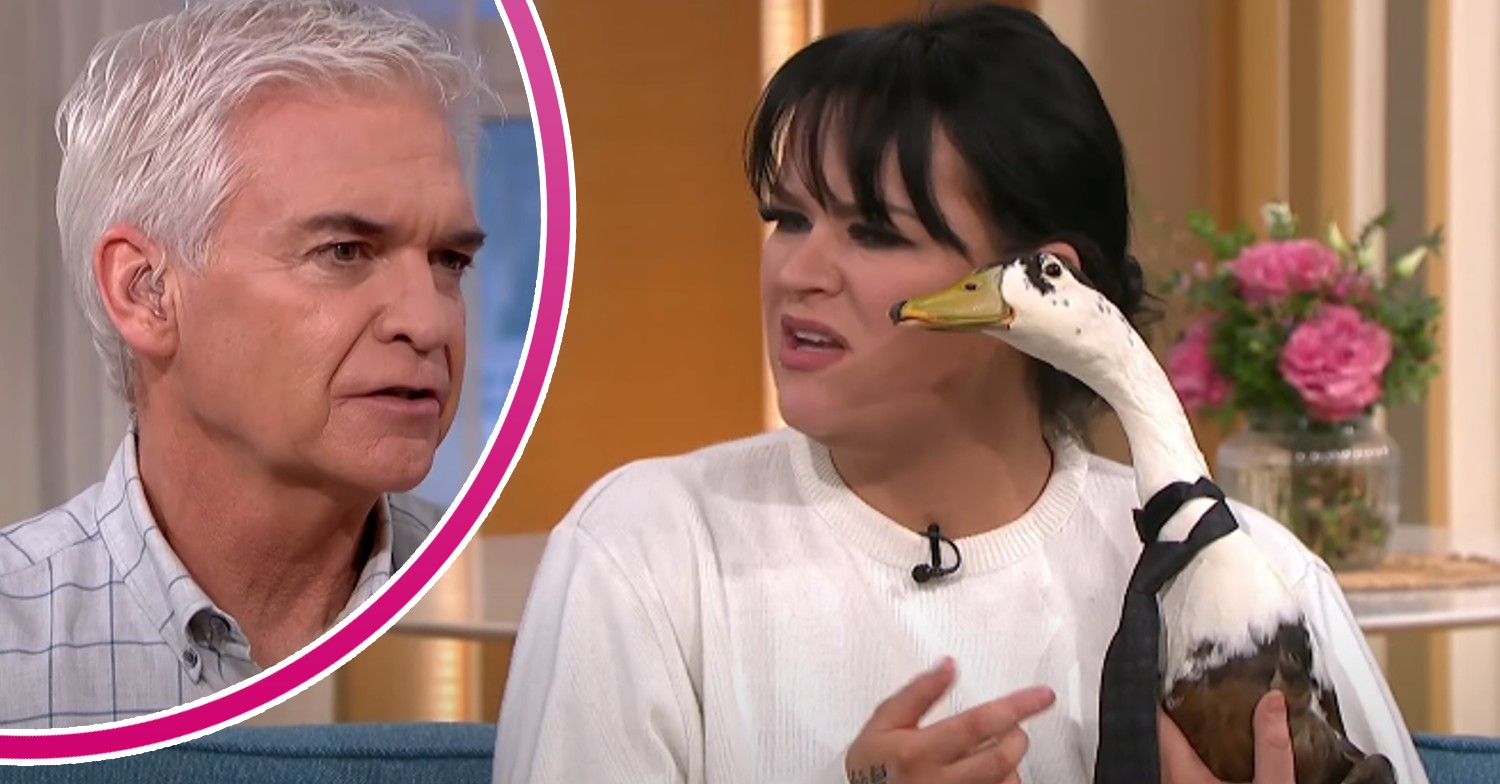 Phillip Schofield and woman with duck on This Morning today