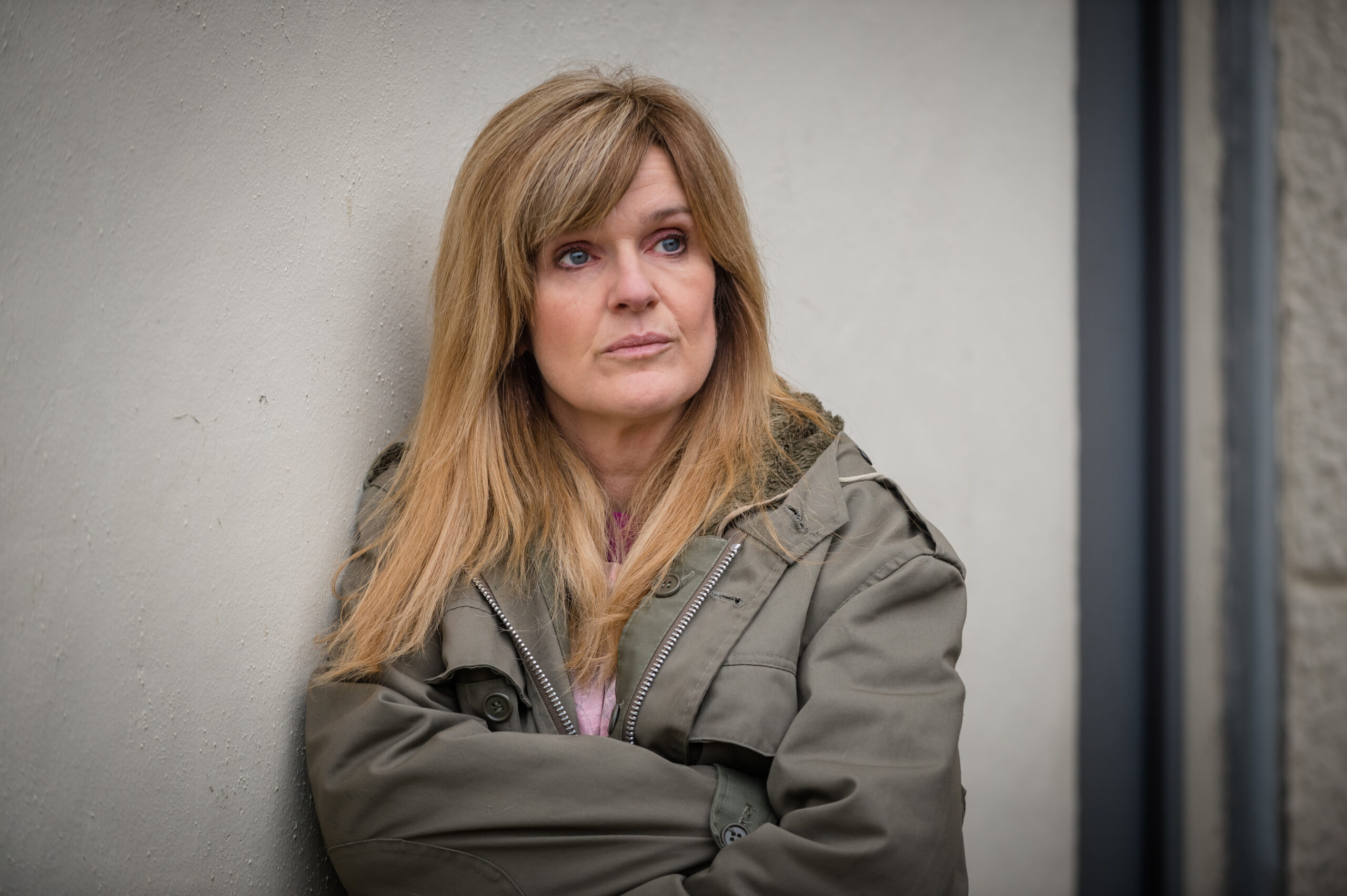 Clare folds her arms and frowns in Happy Valley
