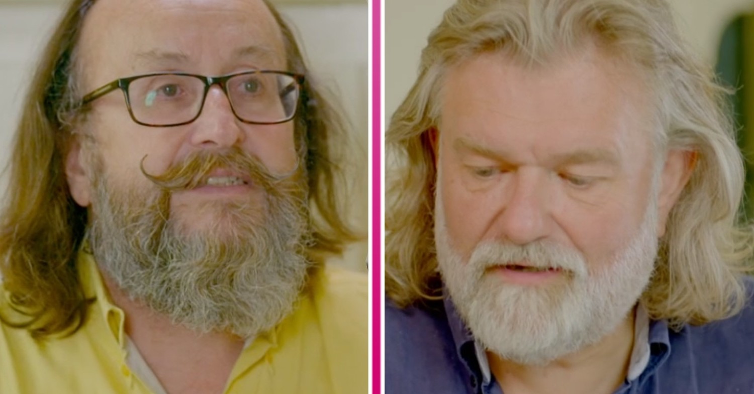 Hairy Bikers star Dave Myers looks up, Si King looks down