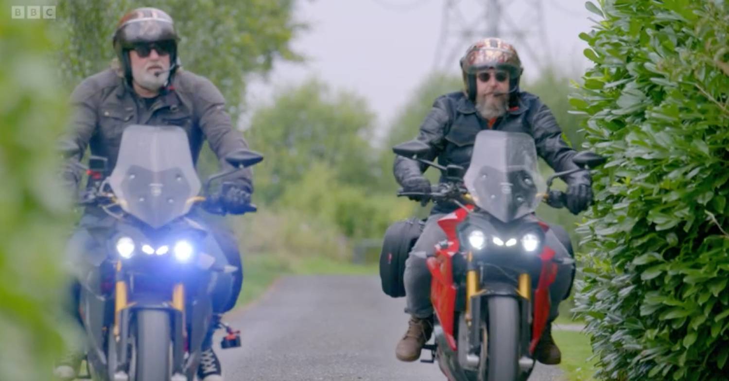 Hairy Bikers stars Si King and Dave Myers ride their motorcycles