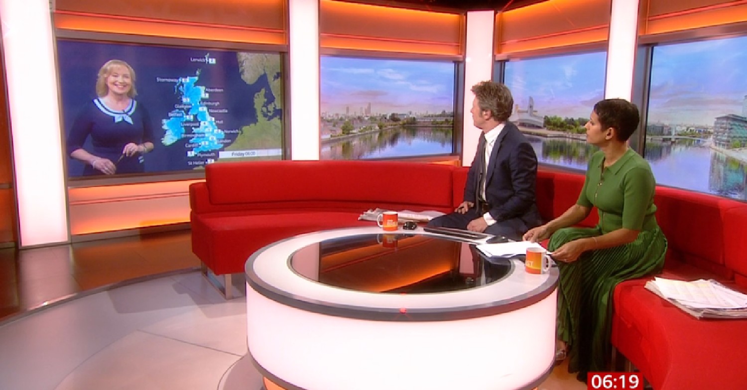 Naga Munchetty and Charlie Stayt speaking to Carol Kirkwood on BBC Breakfast