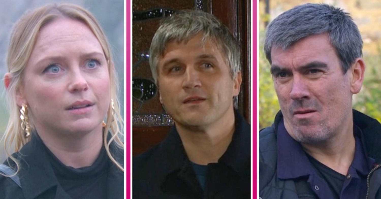 Emmerdale's Amy Caleb and Cain in threeway split pic