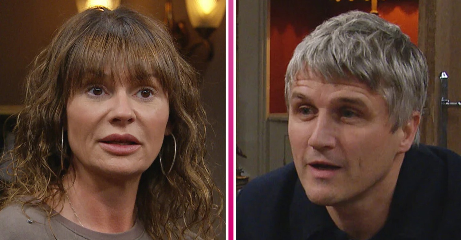 Emmerdale's Chas and Caleb two-way split pic