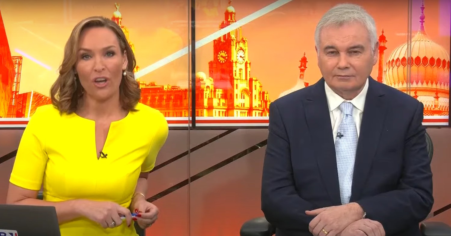 Isabel Webster wearing a bright yellow dress and Eamonn Holmes wearing a suit in GB News