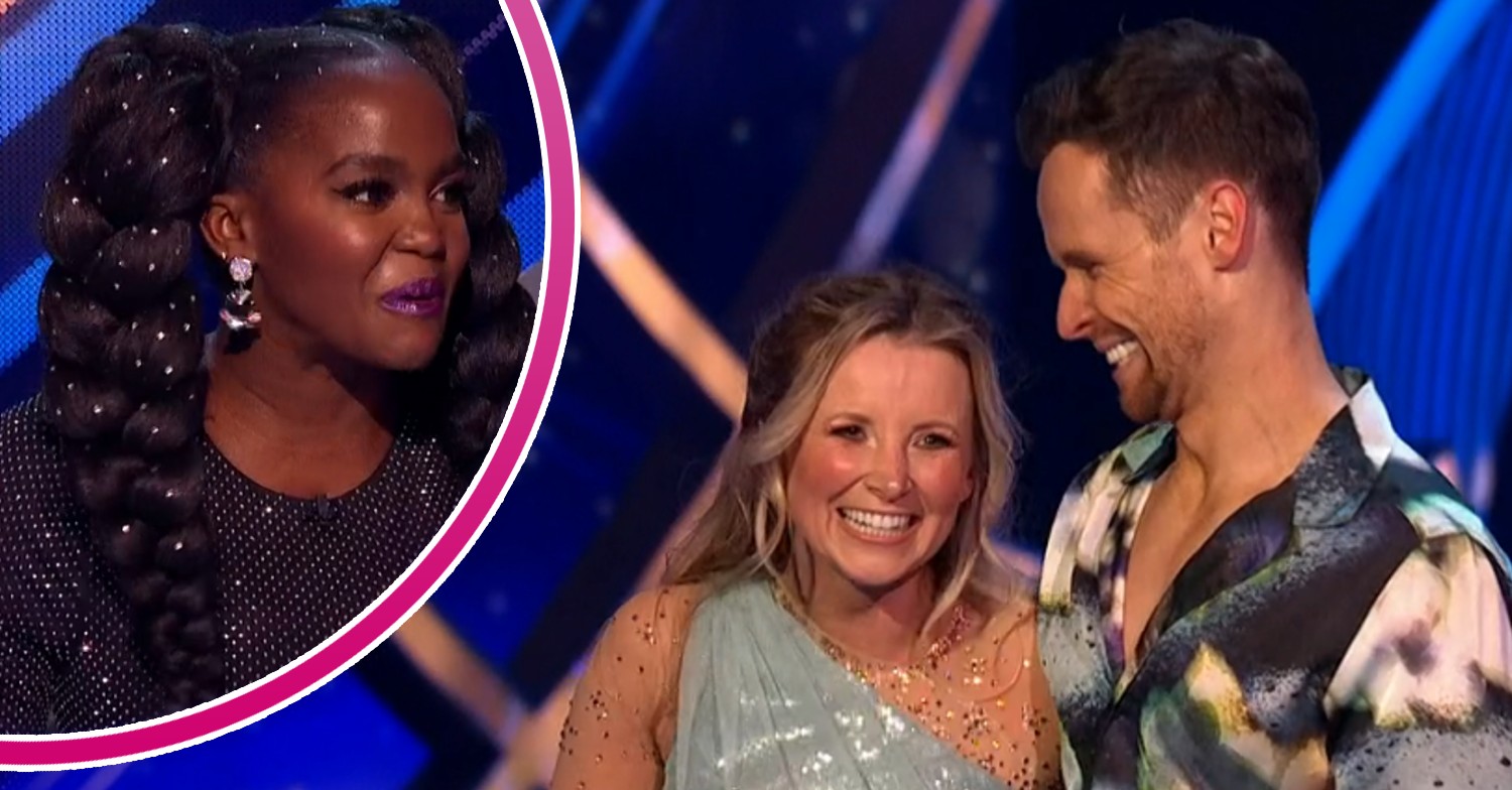 Oti Mabuse speaking, Carley Stenson giggling on Dancing On Ice with Mark