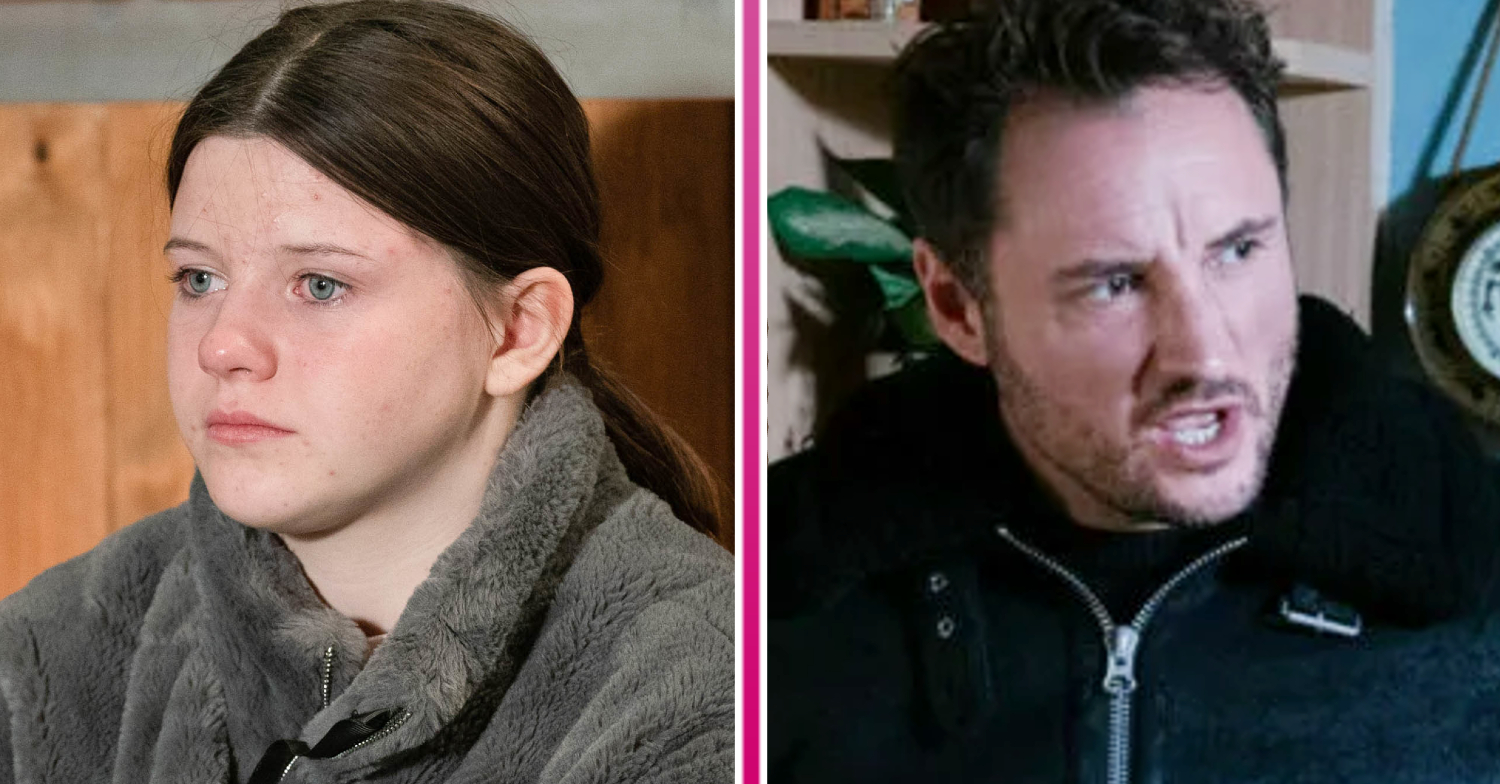 Emmerdale's Lily is looking worried and Martin is looking furious