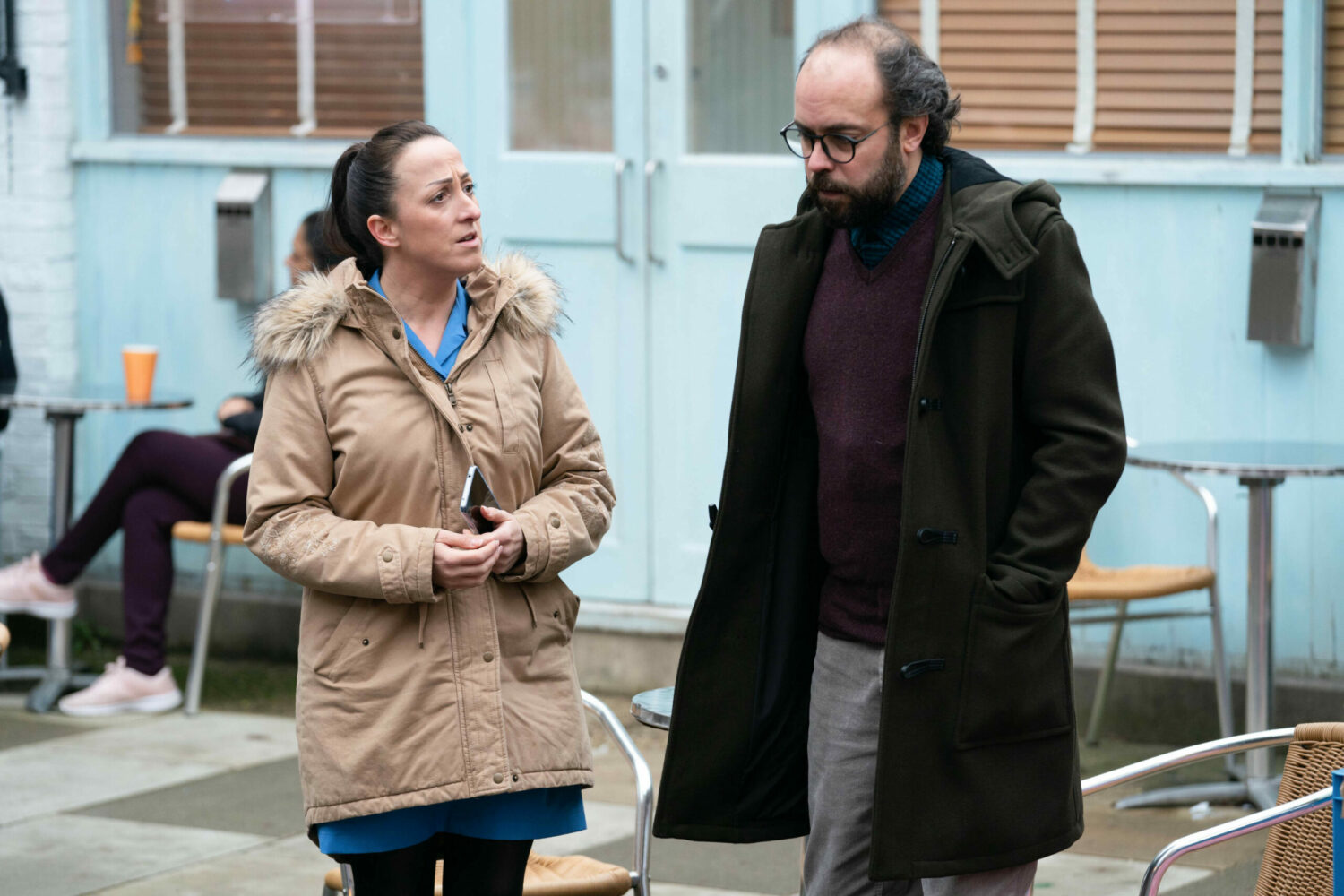 Reiss and Sonia talking in EastEnders