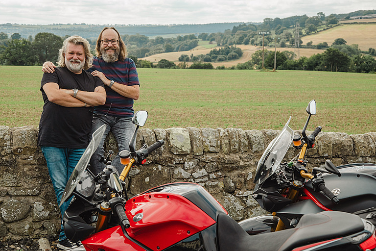 The Hairy Bikers standing by the bikes on their Go Local show