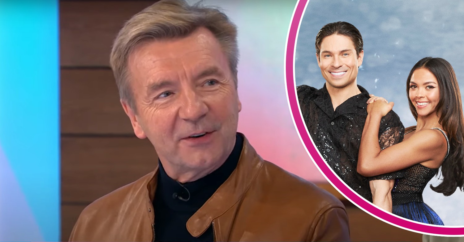 Christopher Dean smiling on Loose Women and Joey and Vanessa posing together in Dancing On Ice 2023