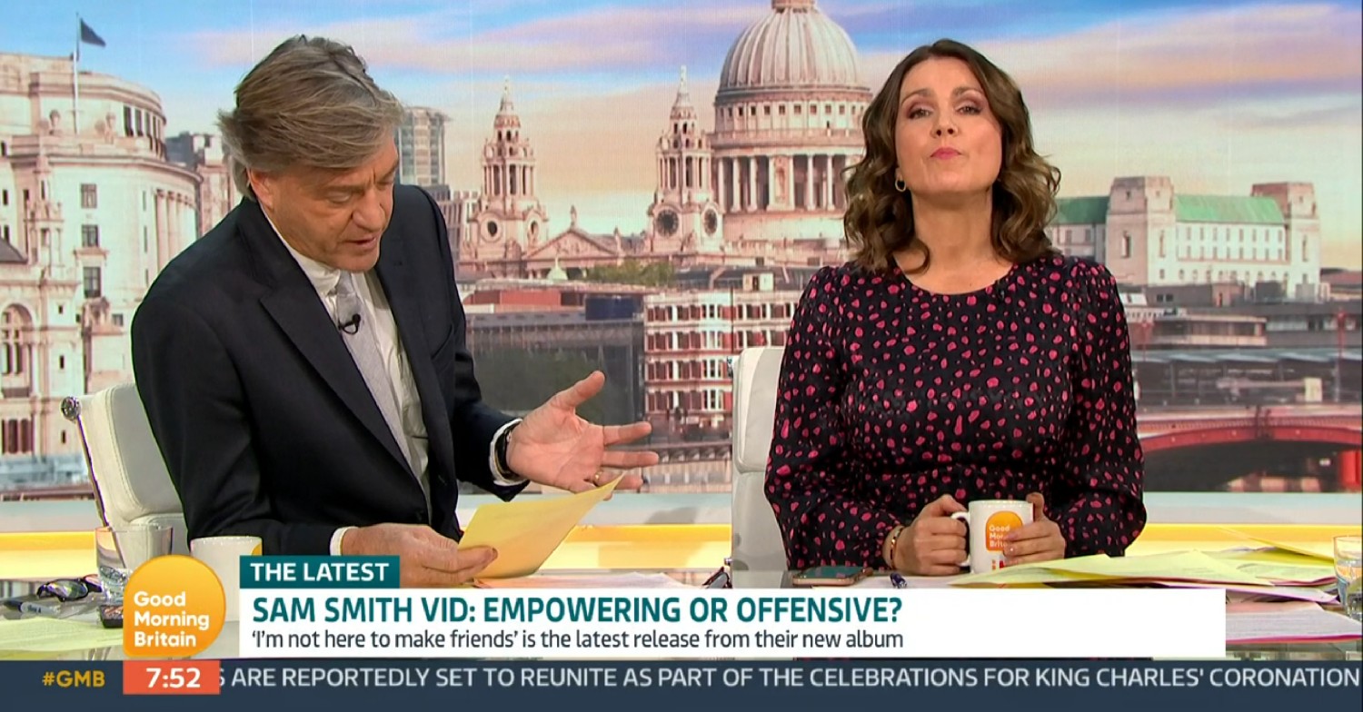 Richard Madeley reading off a sheet as Susanna Reid looks uncomfortable on Good Morning Britain today 