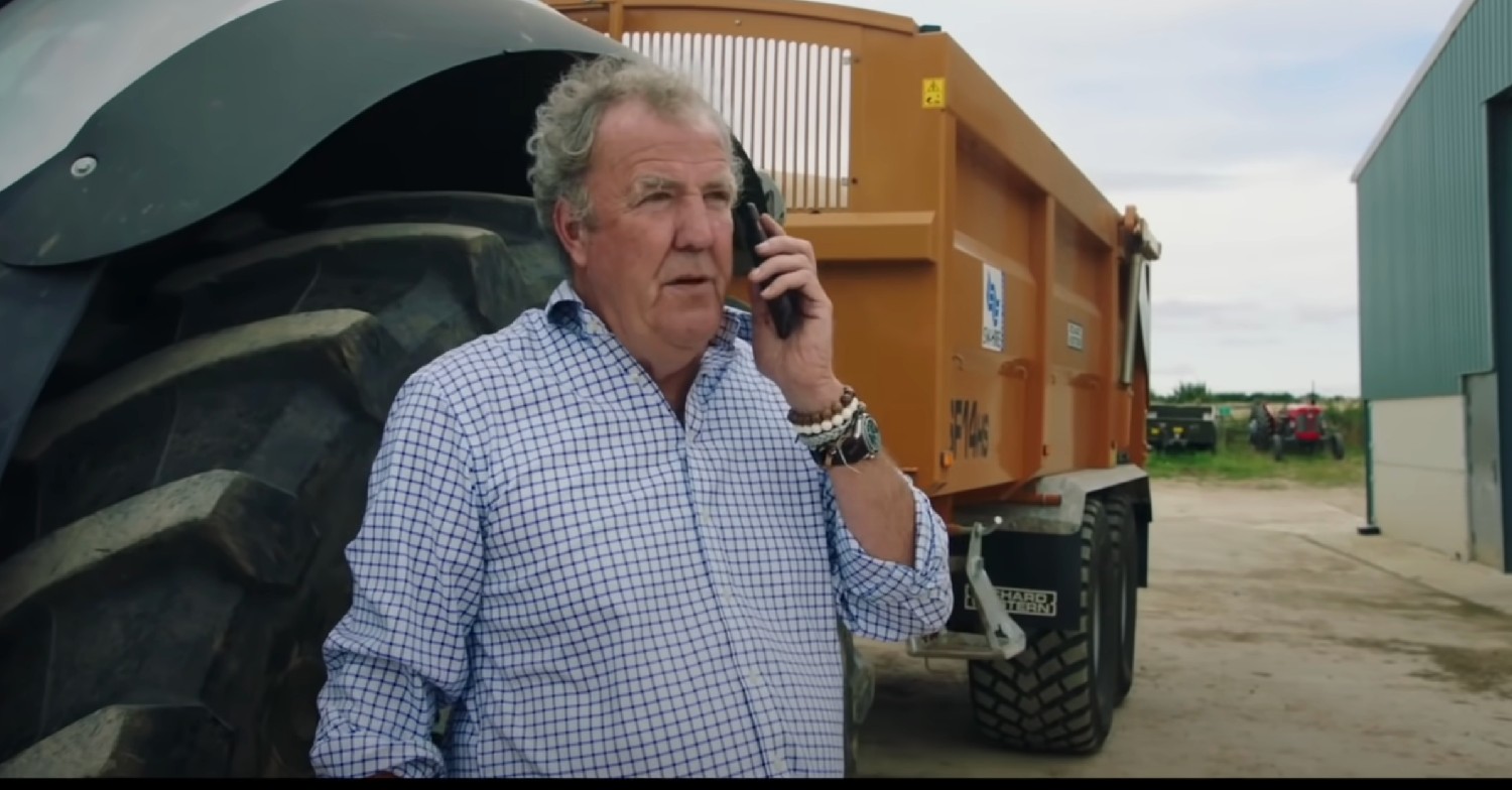 Jeremy Clarkson on his phone on his farm 