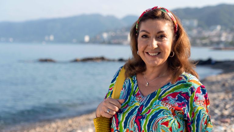 Jane McDonald on a beach in Mexico 