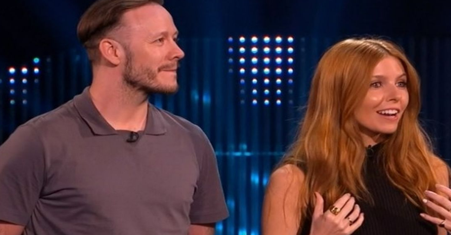 Stacey Dooley looks amused with Kevin Clifton on The Cube
