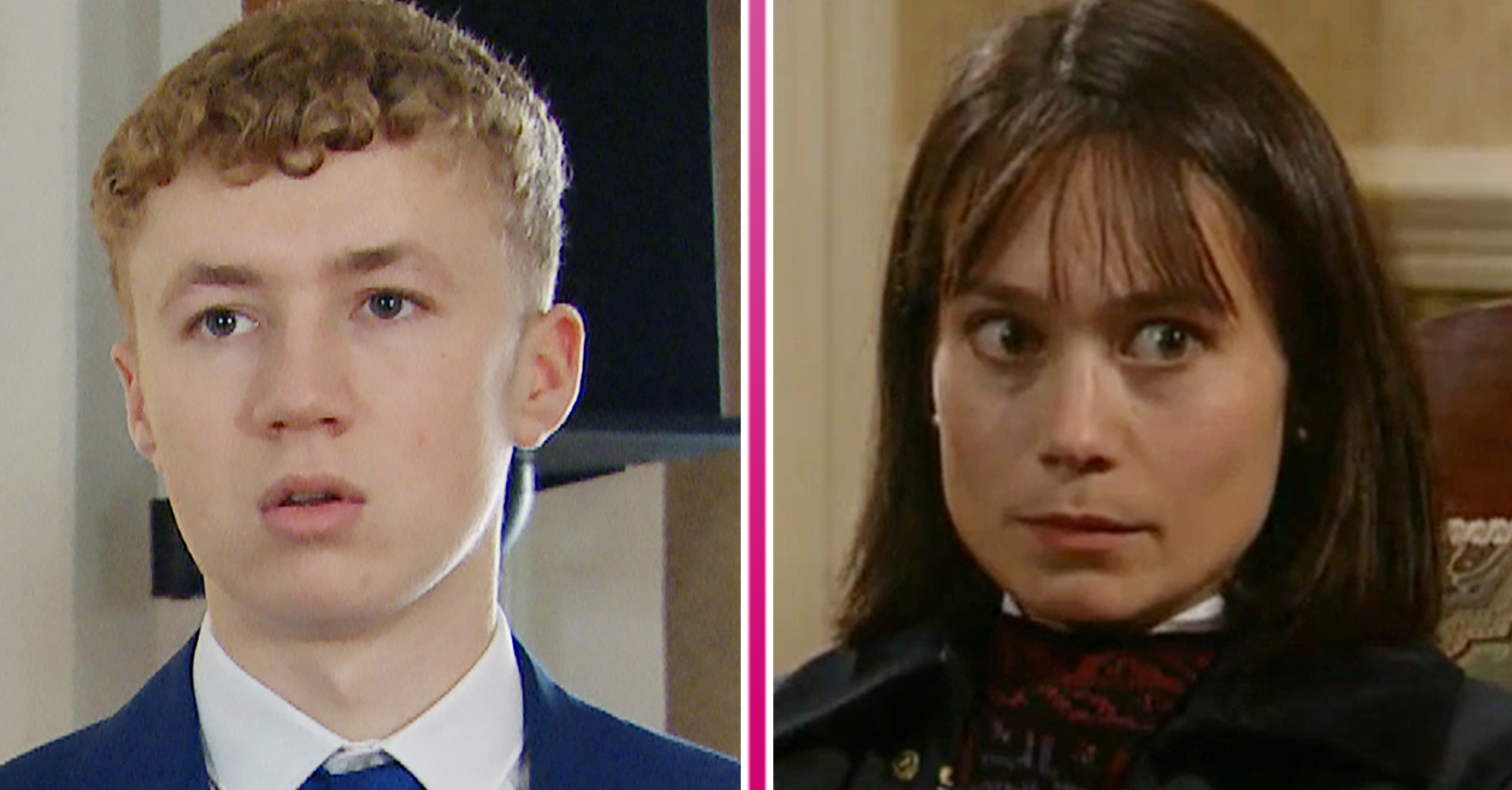 Noah is looking shocked and Zoe is looking guilty