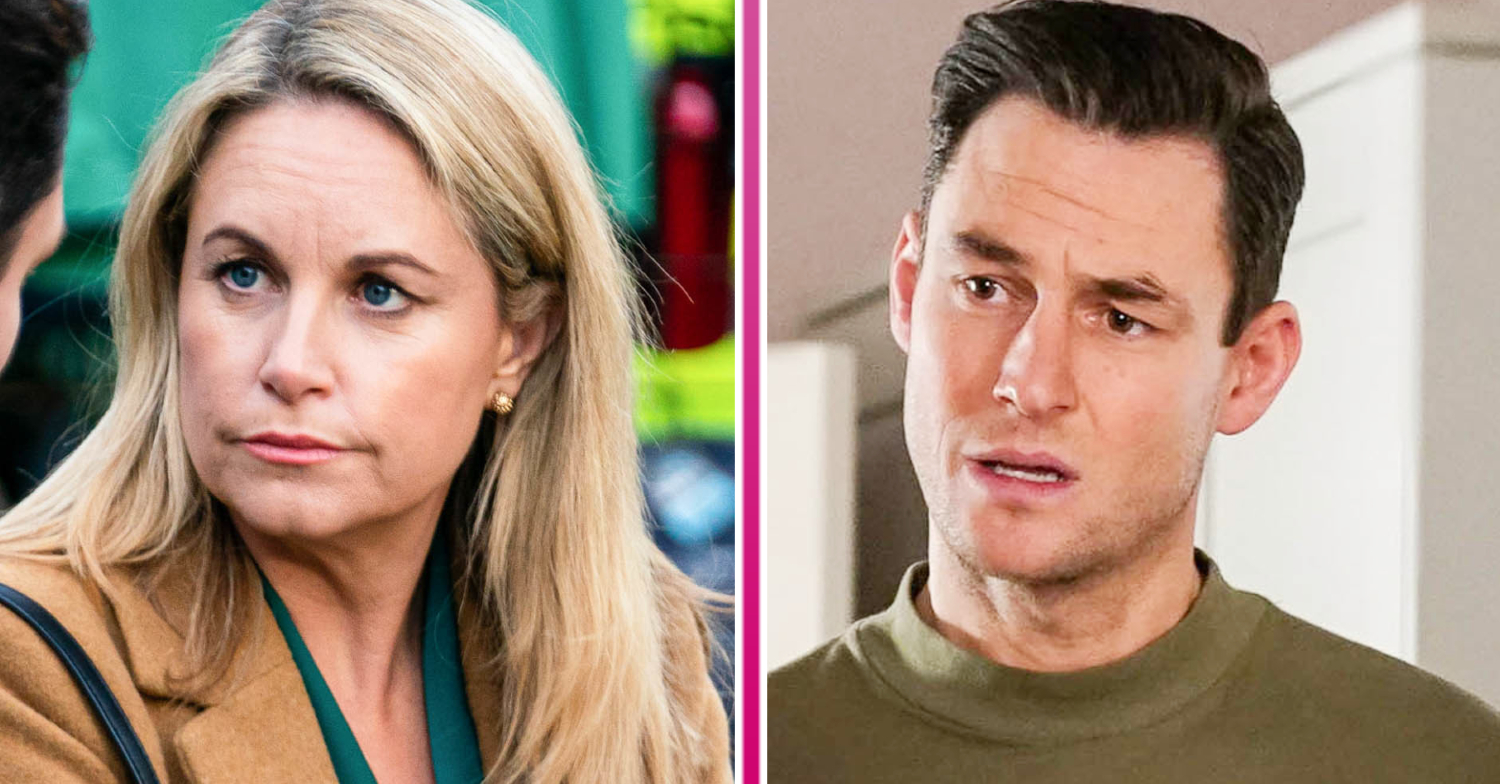 EastEnders' Sam is looking compassionate and Zack is looking worried