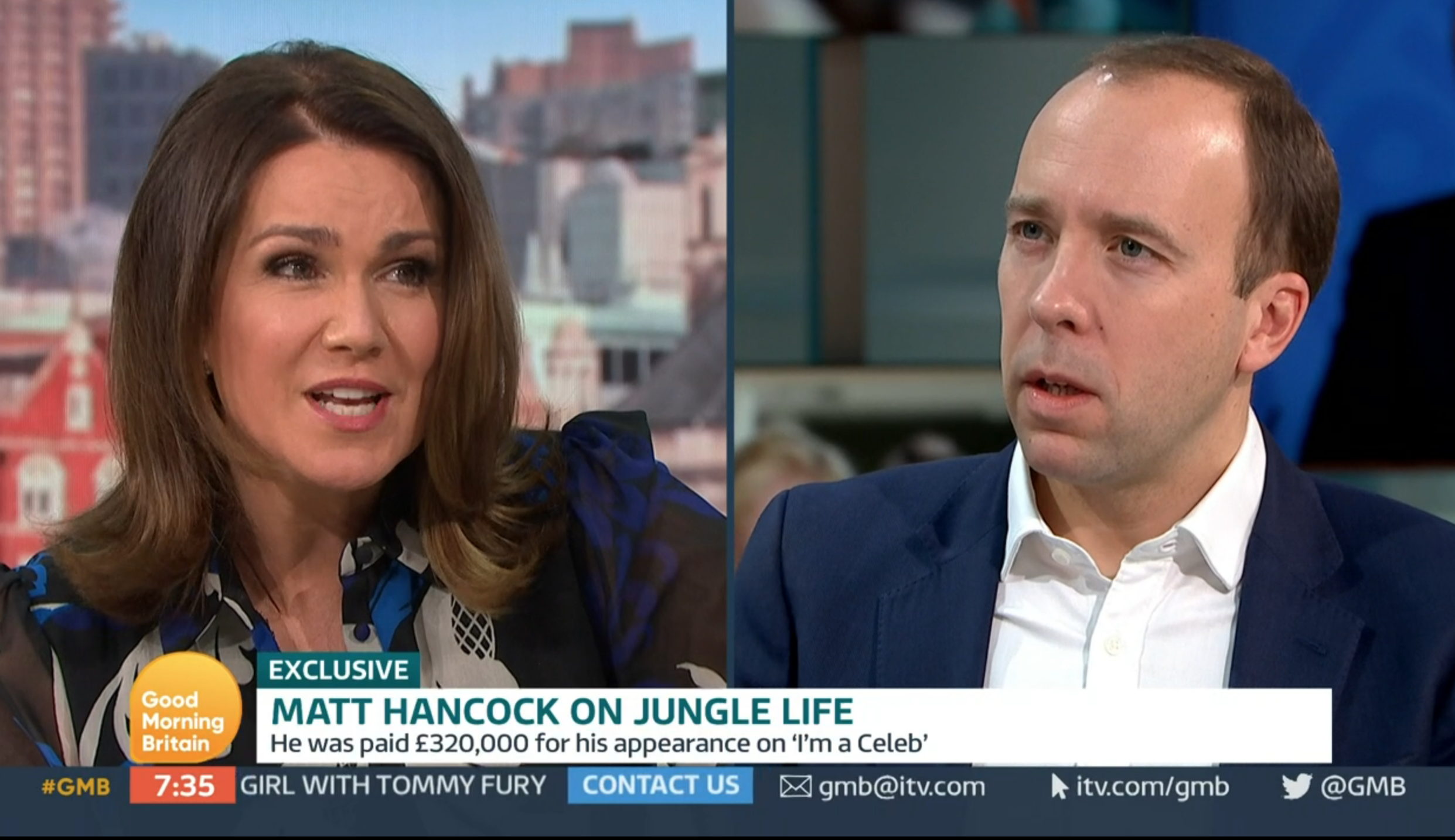 Matt Hancock and Susanna Reid arguing on GMB