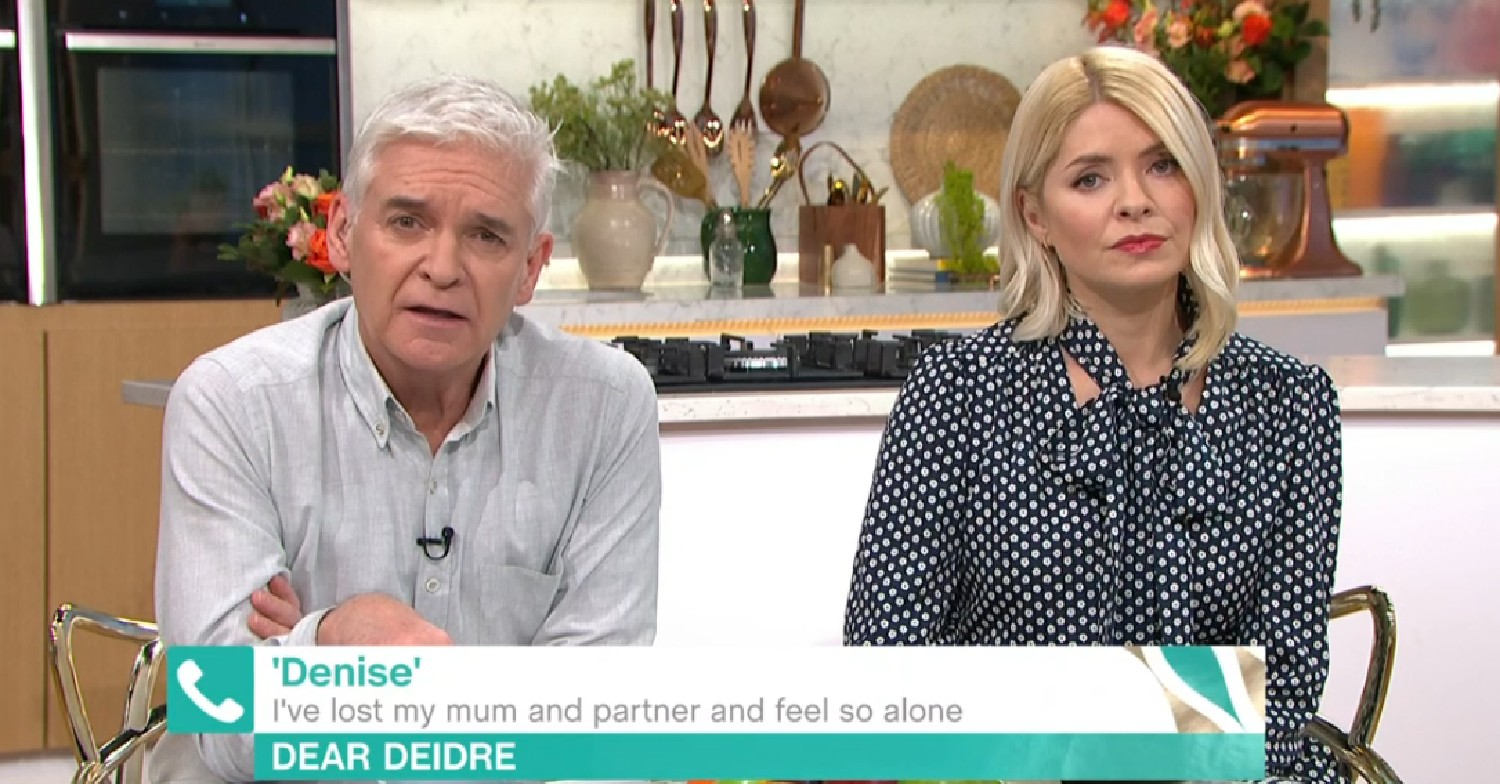 Phillip Schofield talking to This Morning caller alongside Holly today