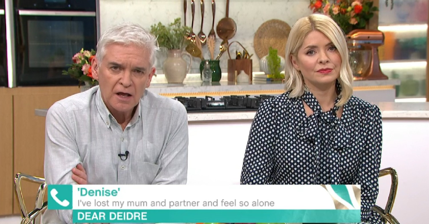 Phillip Schofield talking to This Morning caller alongside Holly today