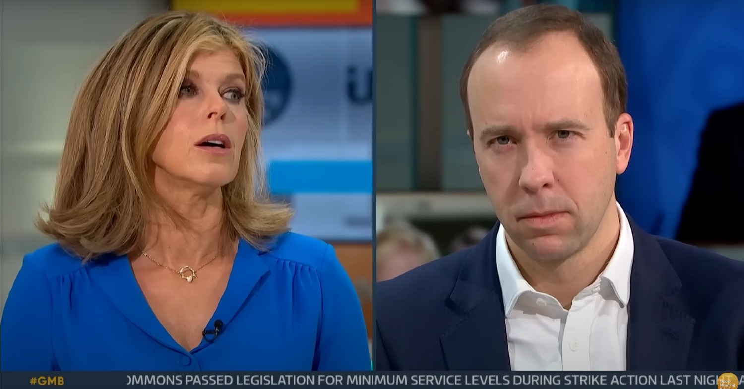 Kate Garraway interviewing Matt Hancock on GMB 