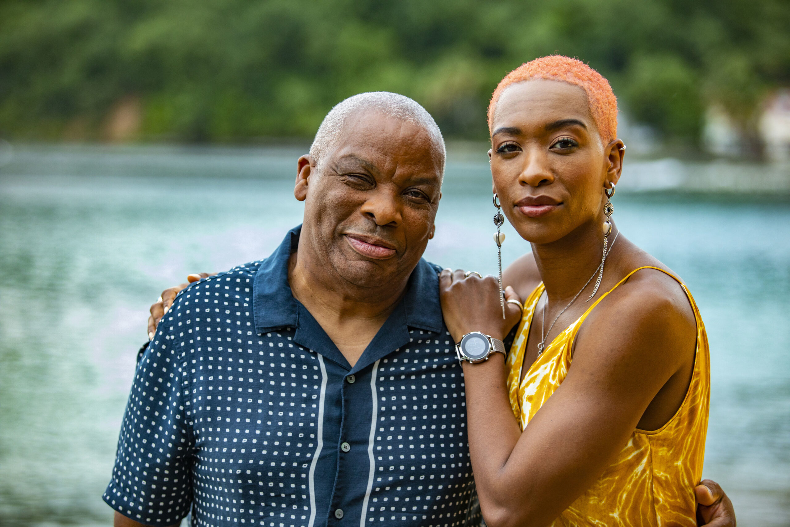 Genesis Lynea and Don Warrington as Andrina Harper and Commissioner Selwyn Patterson in Death in Paradise