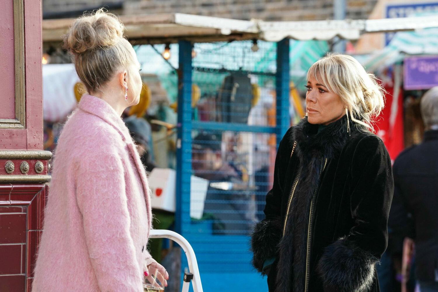 EastEnders' Linda and Sharon are talking with each other outside The Vic