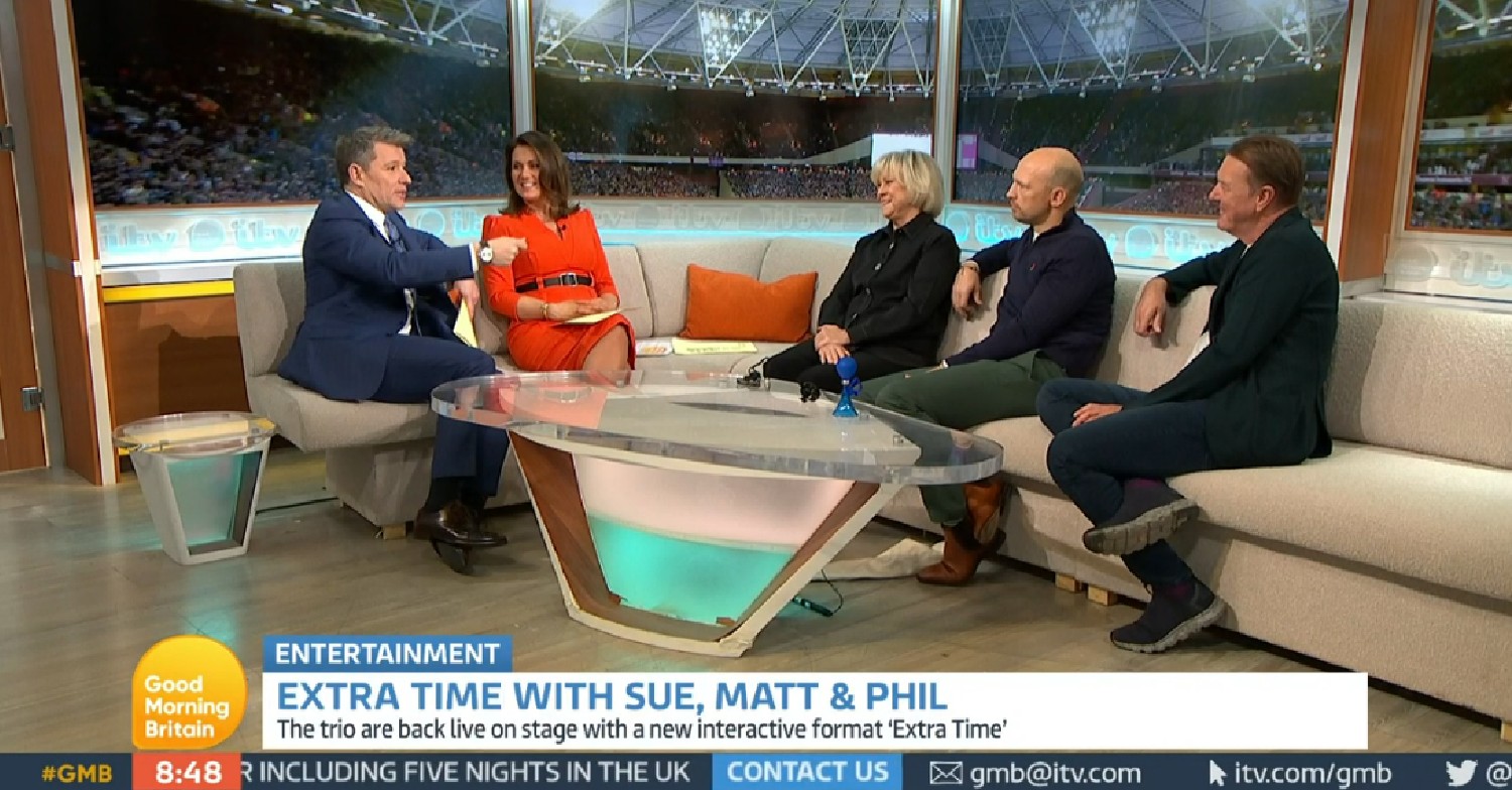 Sue Barker and Question of Sport co-stars speaking to Susanna and Ben on GMB today