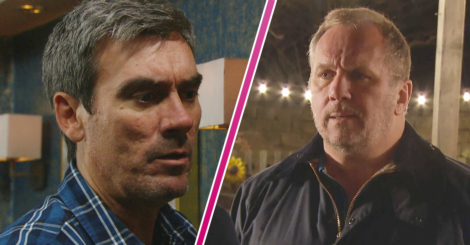 Composite image of Cain and Will on Emmerdale, looking aggressive and angry (Credit: ITV/Composite: Entertainment Daily)