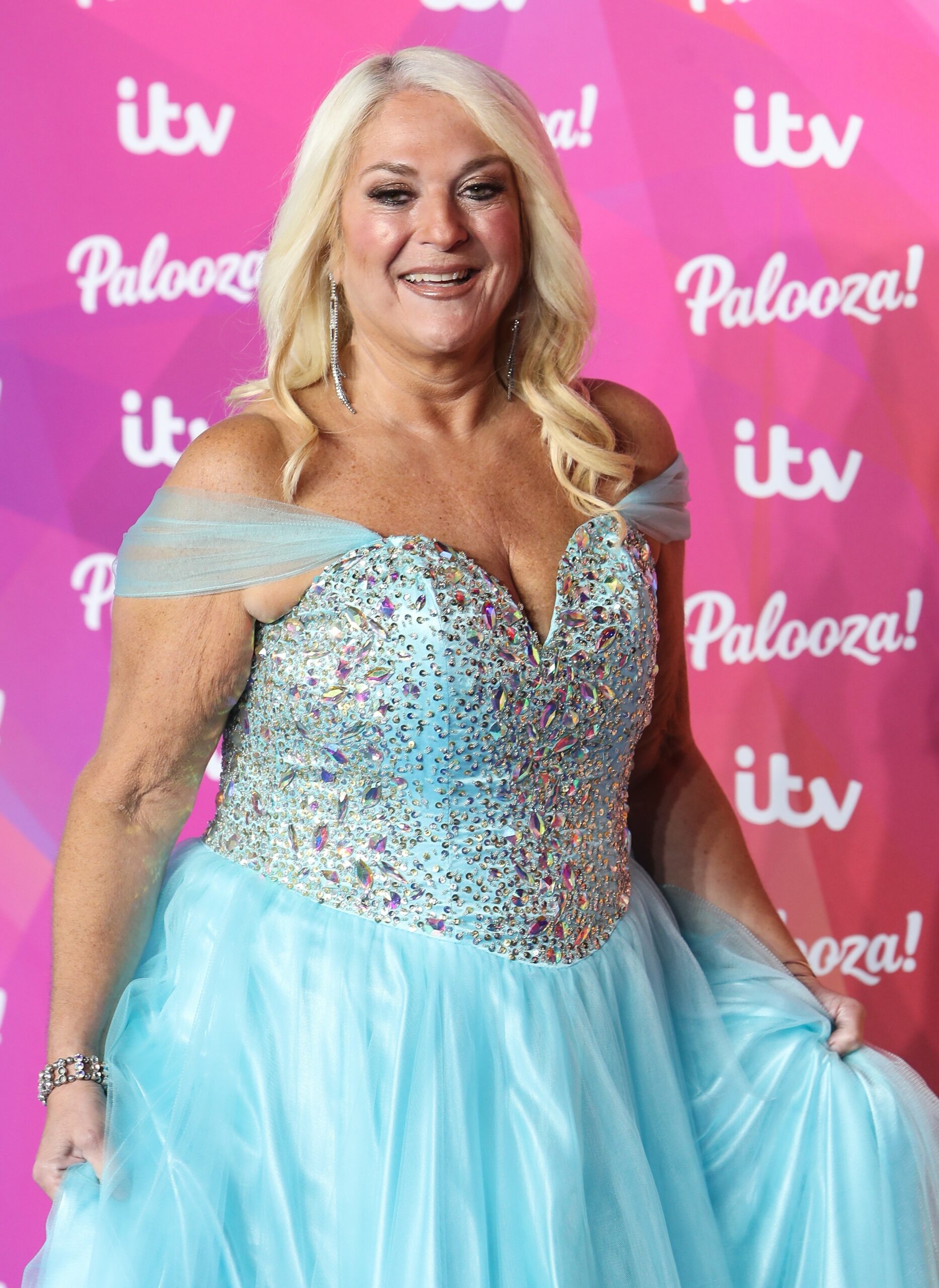 Vanessa Feltz in blue dress at ITV Palooza