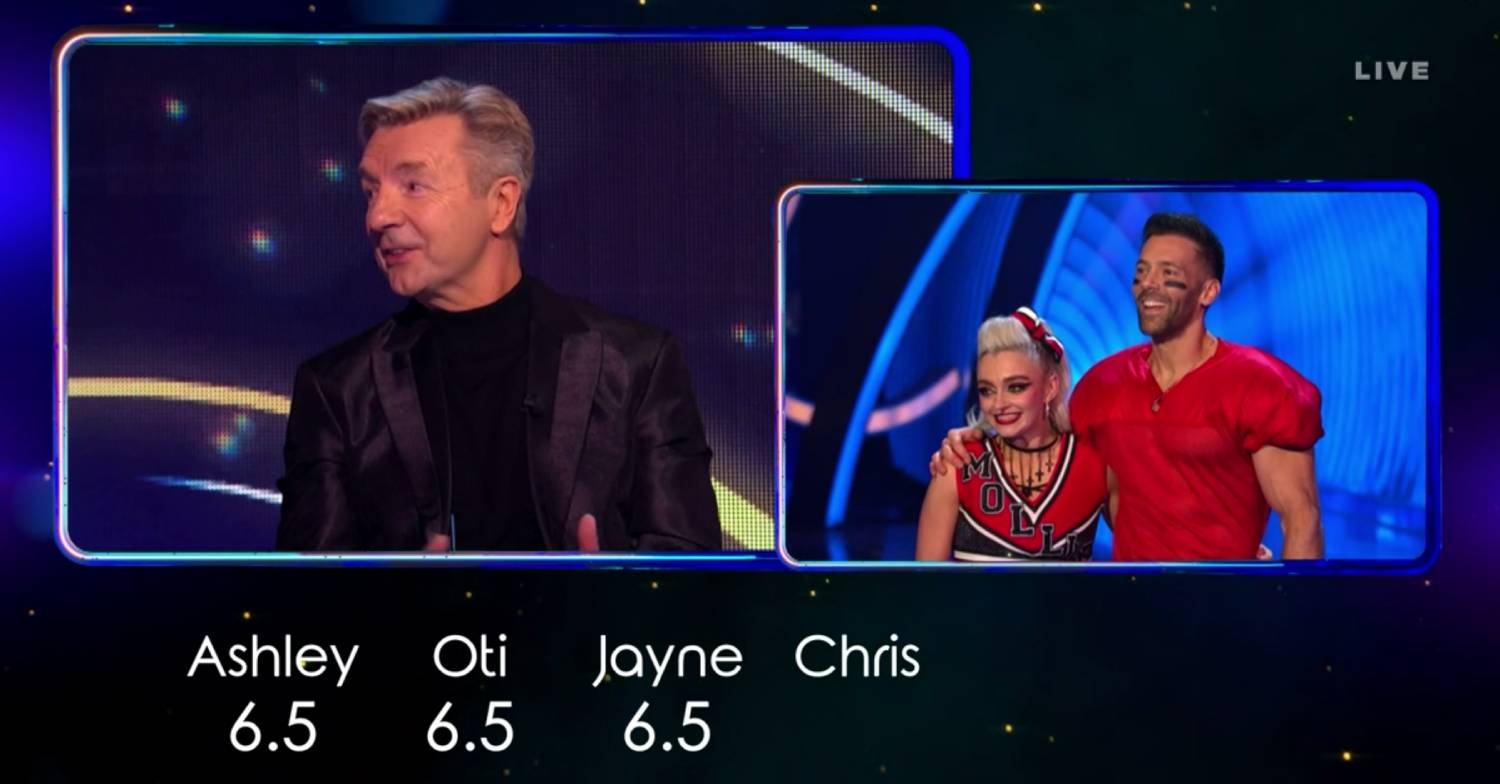 Dancing On Ice judge Christopher Dean turning to the side during scoring
