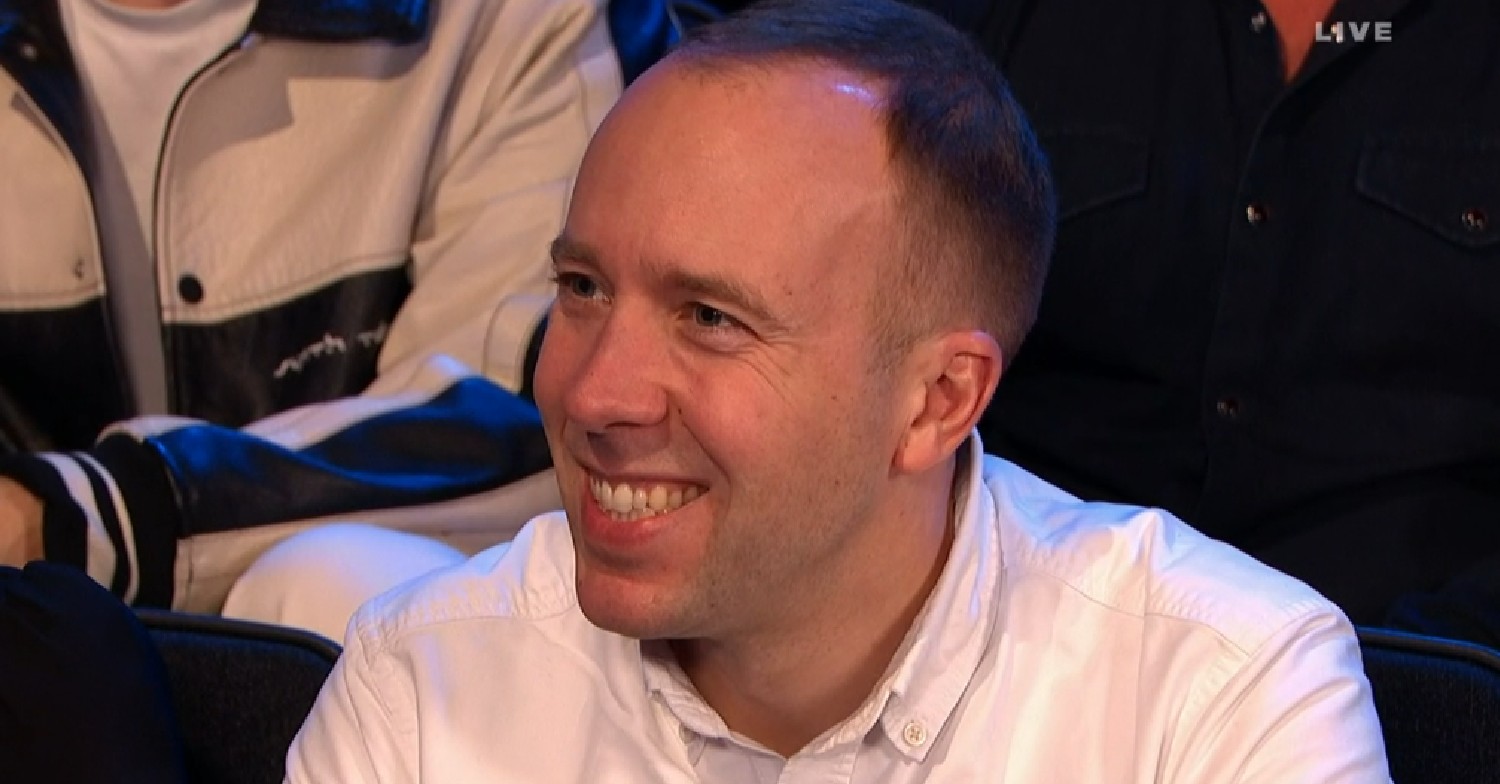 Matt Hancock grinning in Dancing On Ice audience last night