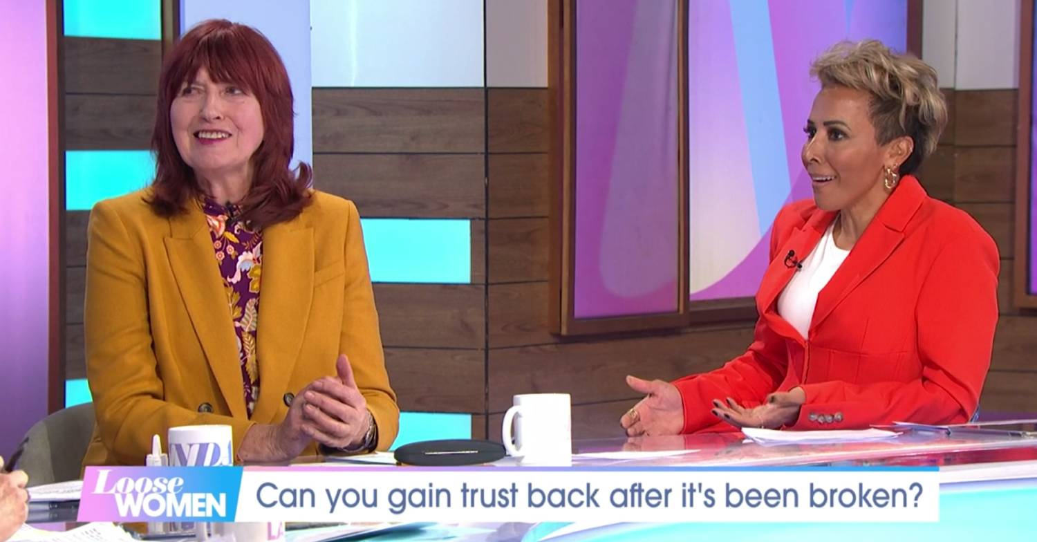 Janet Street-Porter smiles on Loose Women today, Dame Kelly Holmes reacts with disbelief