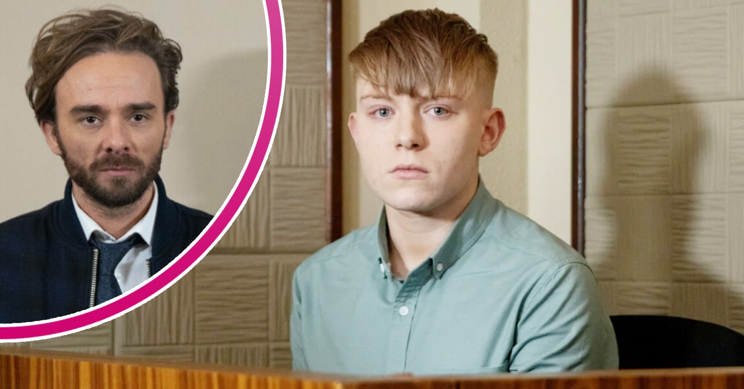 Max looks solemn and upset on Coronation Street, inside, David looks worried (Credit: ITV/Composite: Entertainment Daily)