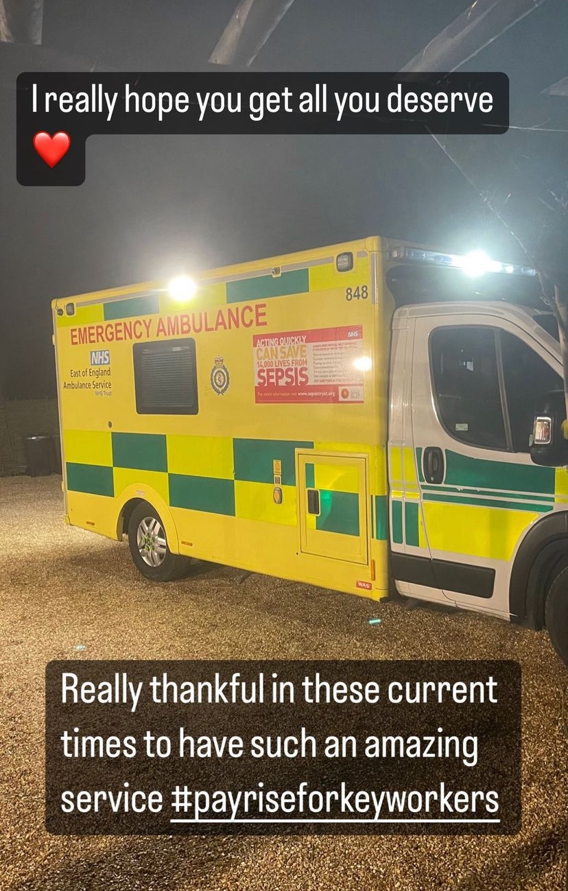 Ambulance parked outside Gemma Collins' house