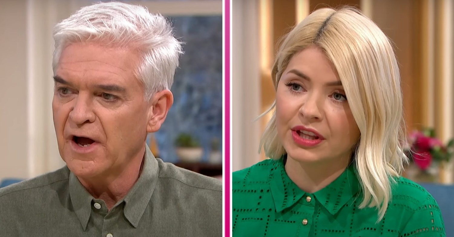 Phillip Schofield looking cross, Holly Willoughby looking concerned on This Morning today