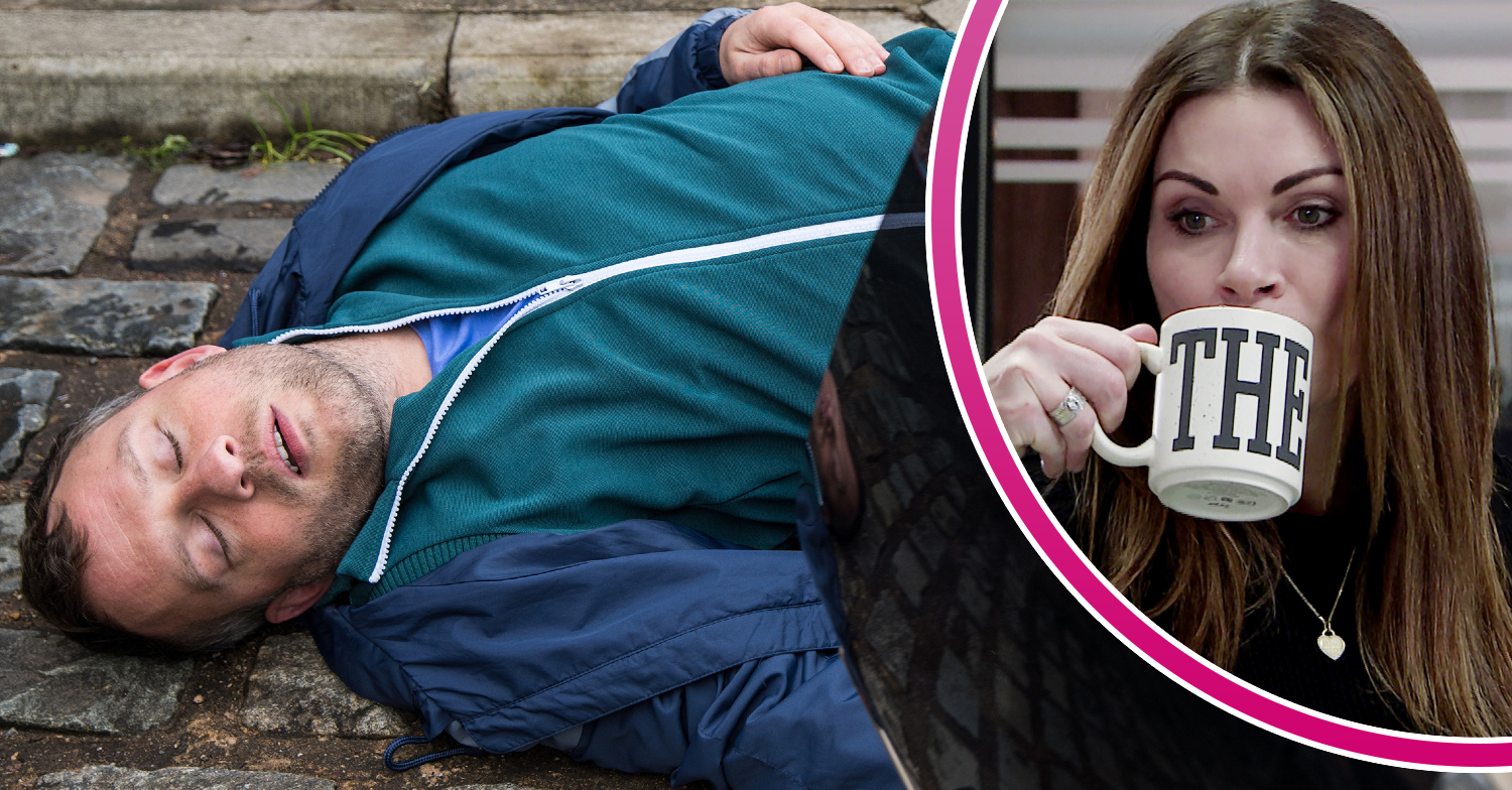 Paul is lying on the floor in pain and, in a bubble, Carla is sipping out of a bug