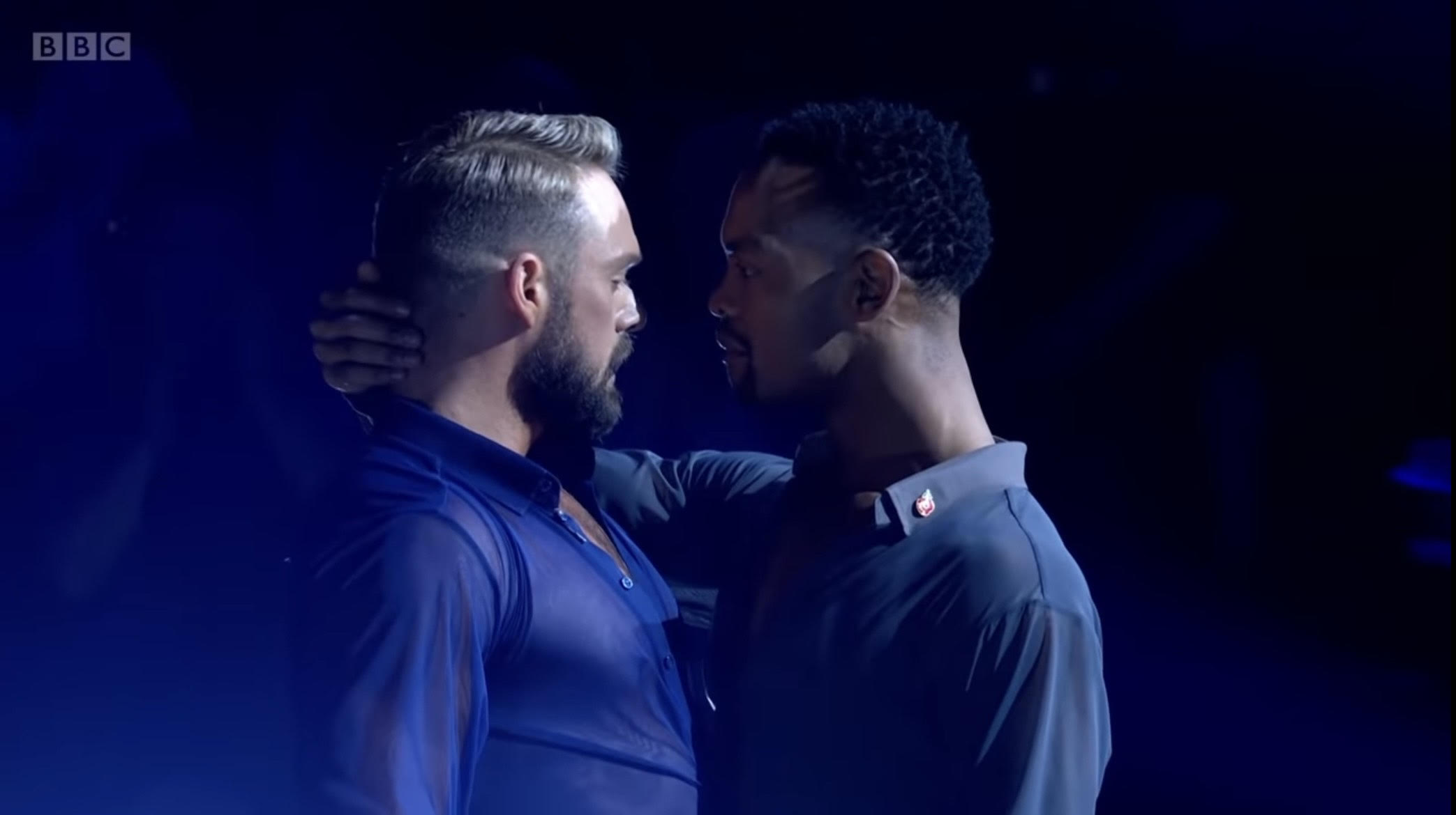 John Whaite and Johannes Radebe embracing on Strictly