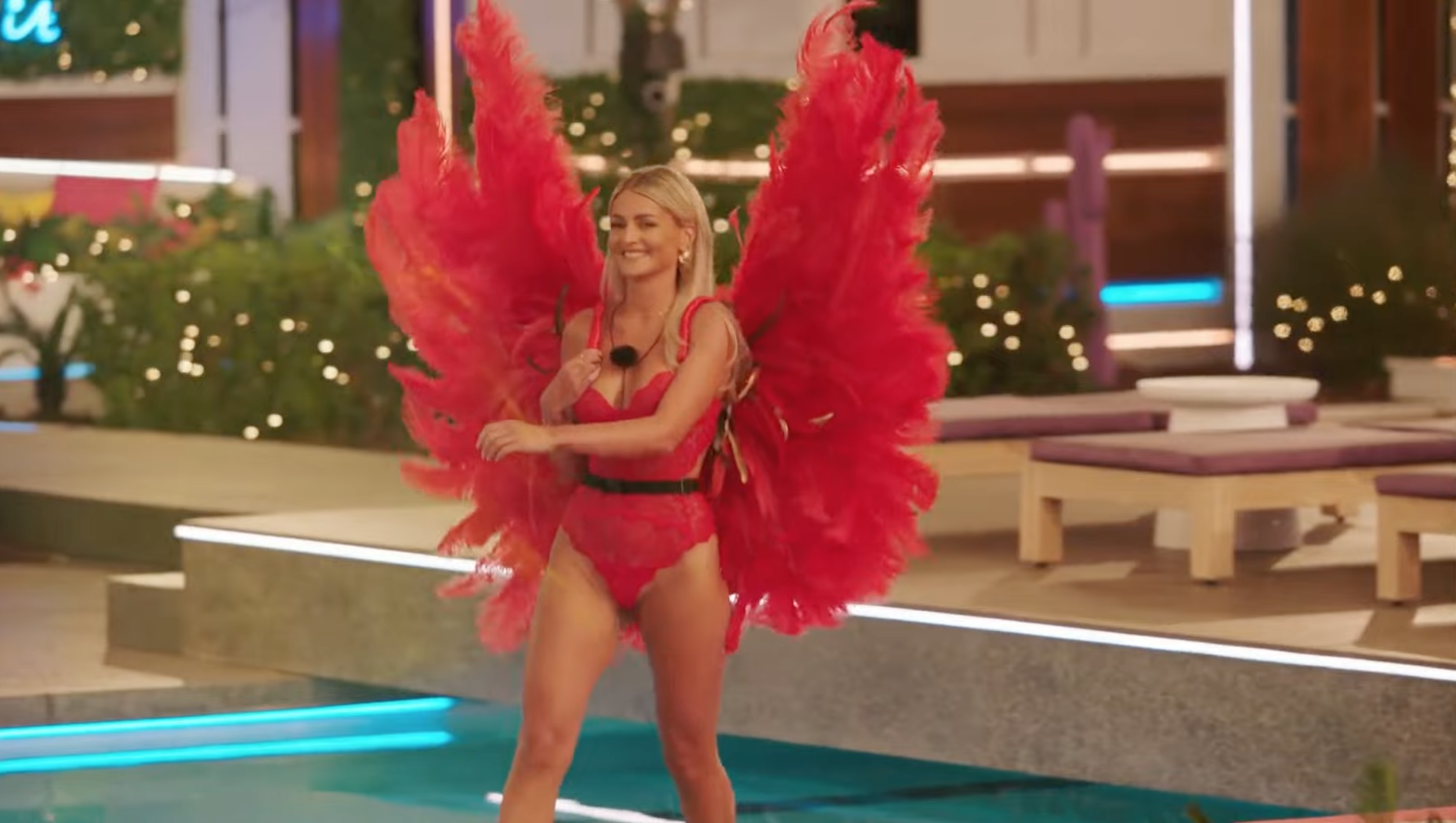 Claudia Fogarty entering the Love Island villa in red lingerie