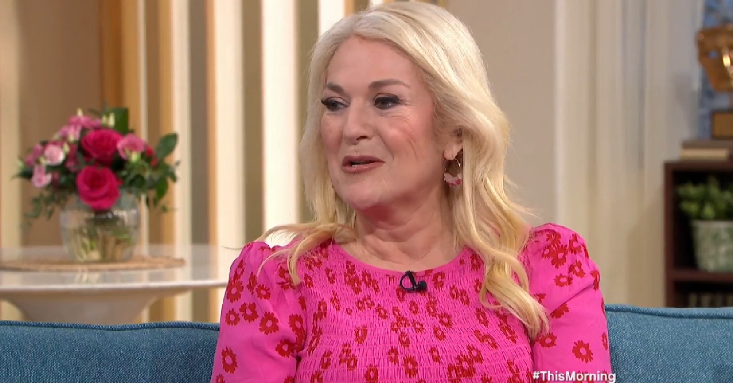 Vanessa Feltz in pink dress on This Morning talking about split