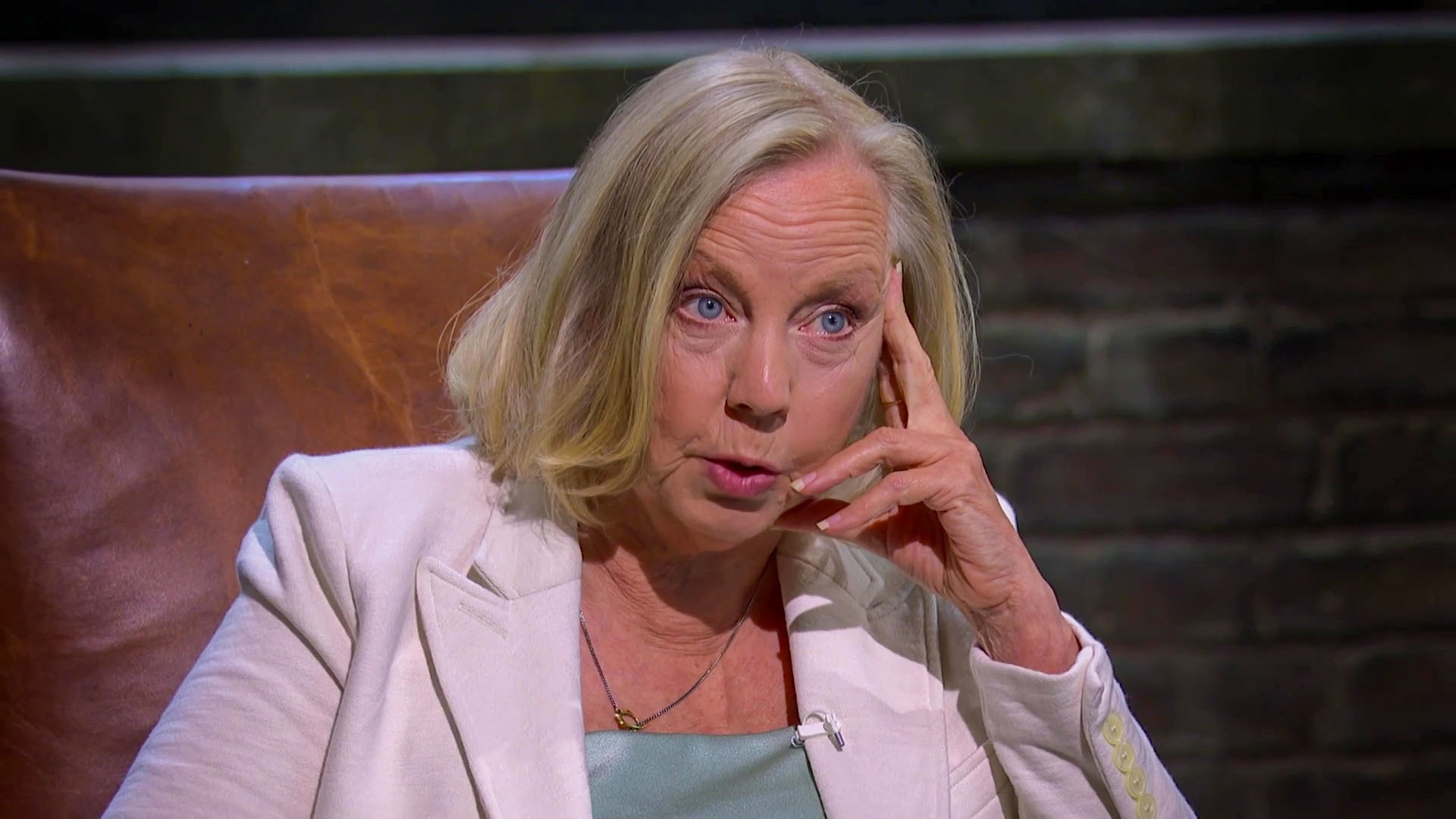 Deborah Meaden looks pensive on Dragons' Den