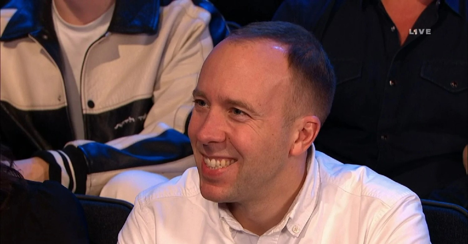 Matt Hancock smiling on Dancing on Ice 