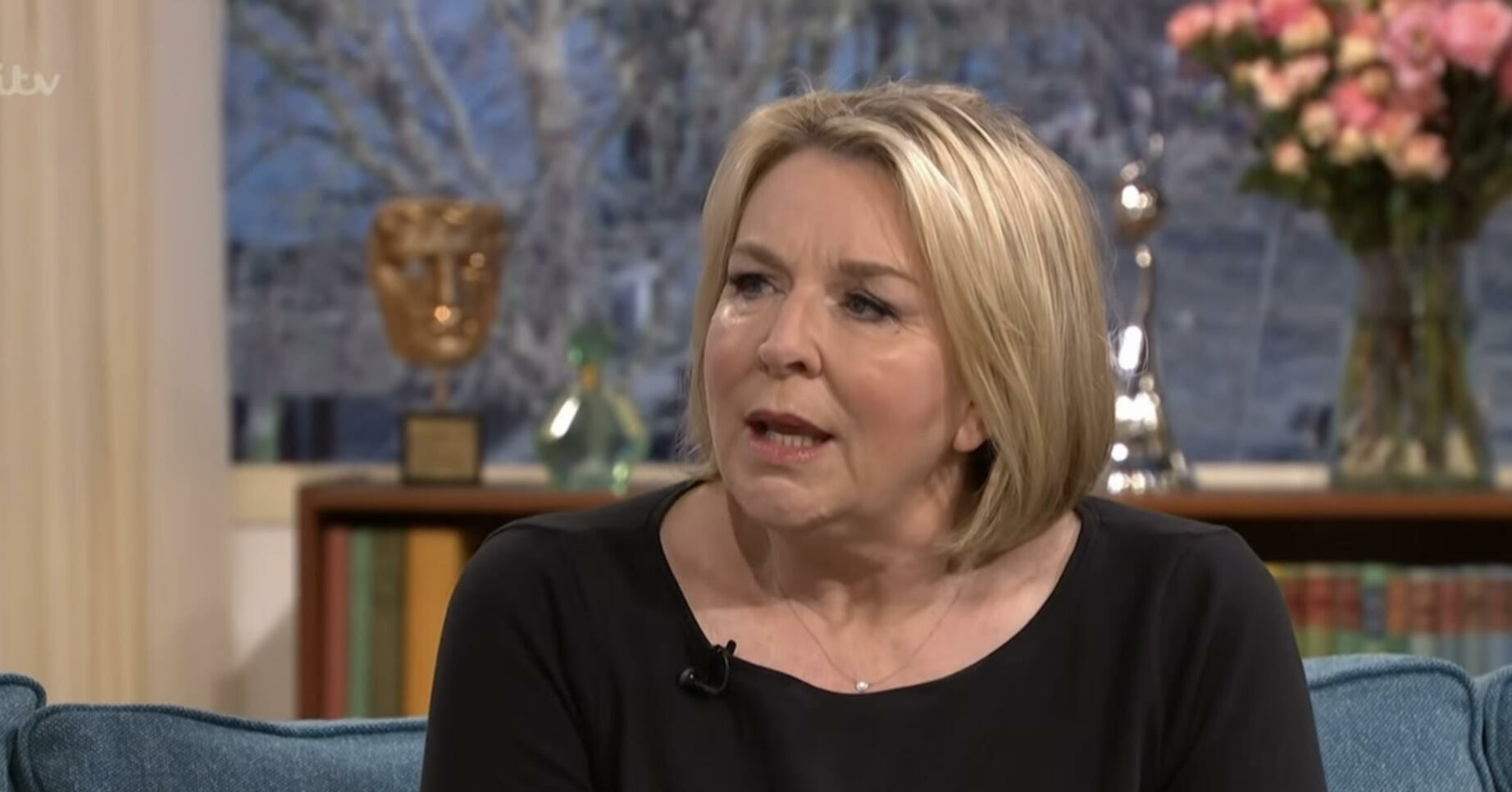 Fern Britton talking on This Morning in black top