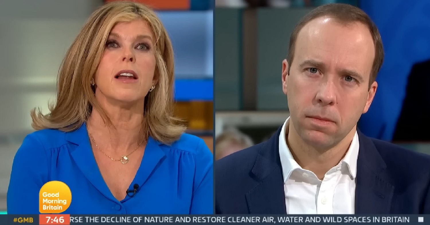 Kate Garraway interviewing Matt Hancock on GMB