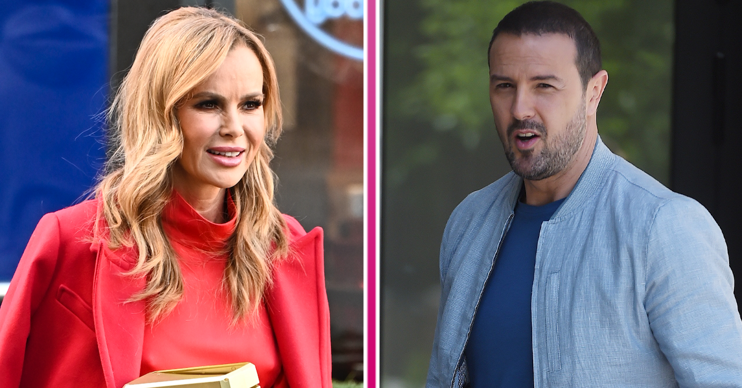 Amanda Holden looking puzzled in red and Paddy McGuinness smiling
