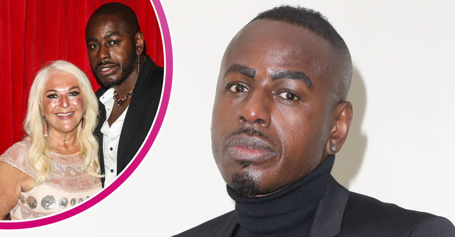 Ben Ofoedu looking stern and Vanessa Feltz smiling with him inset