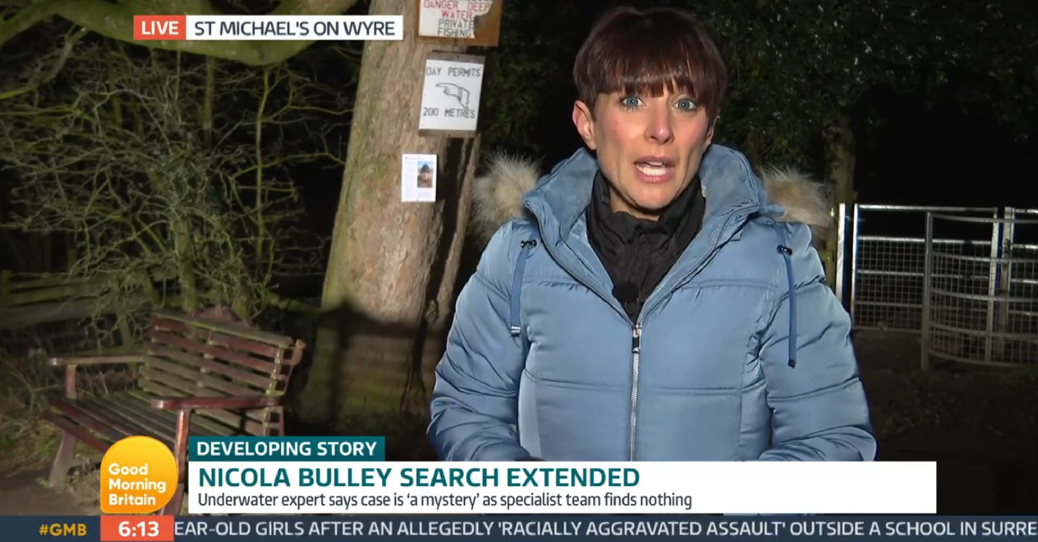 Katy Rickitt in a puffer jacket, reporting outside on GMB today 