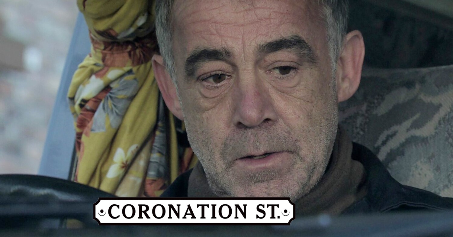 Comp image of Kevin Webster looking shocked on Coronation Street with logo