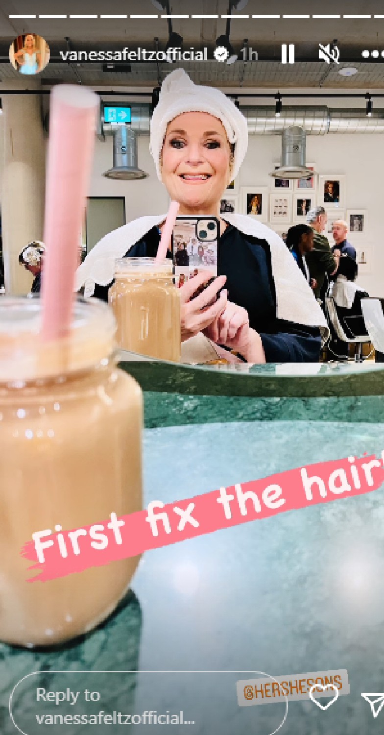 Vanessa Feltz getting her hair done in Instagram pic