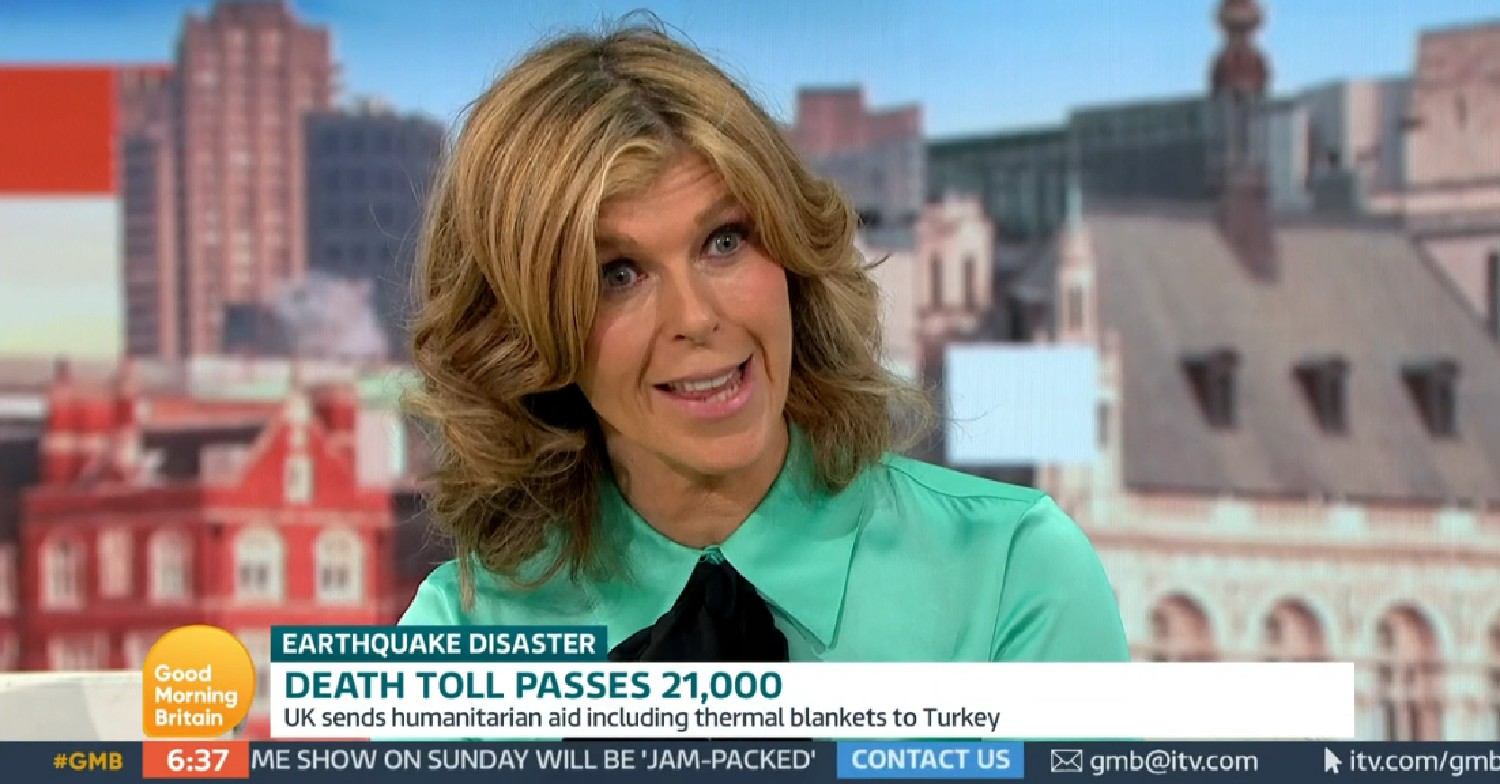 Kate Garraway in mint green blouse on GMB today