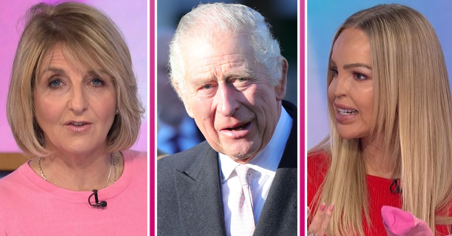 Kaye Adams and Katie Piper on Loose Women today, King Charles smiling during engagement